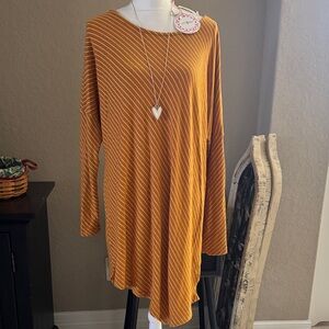 NWT Umgee Striped Mustard Long Sleeve Dress SZ SM runs oversized